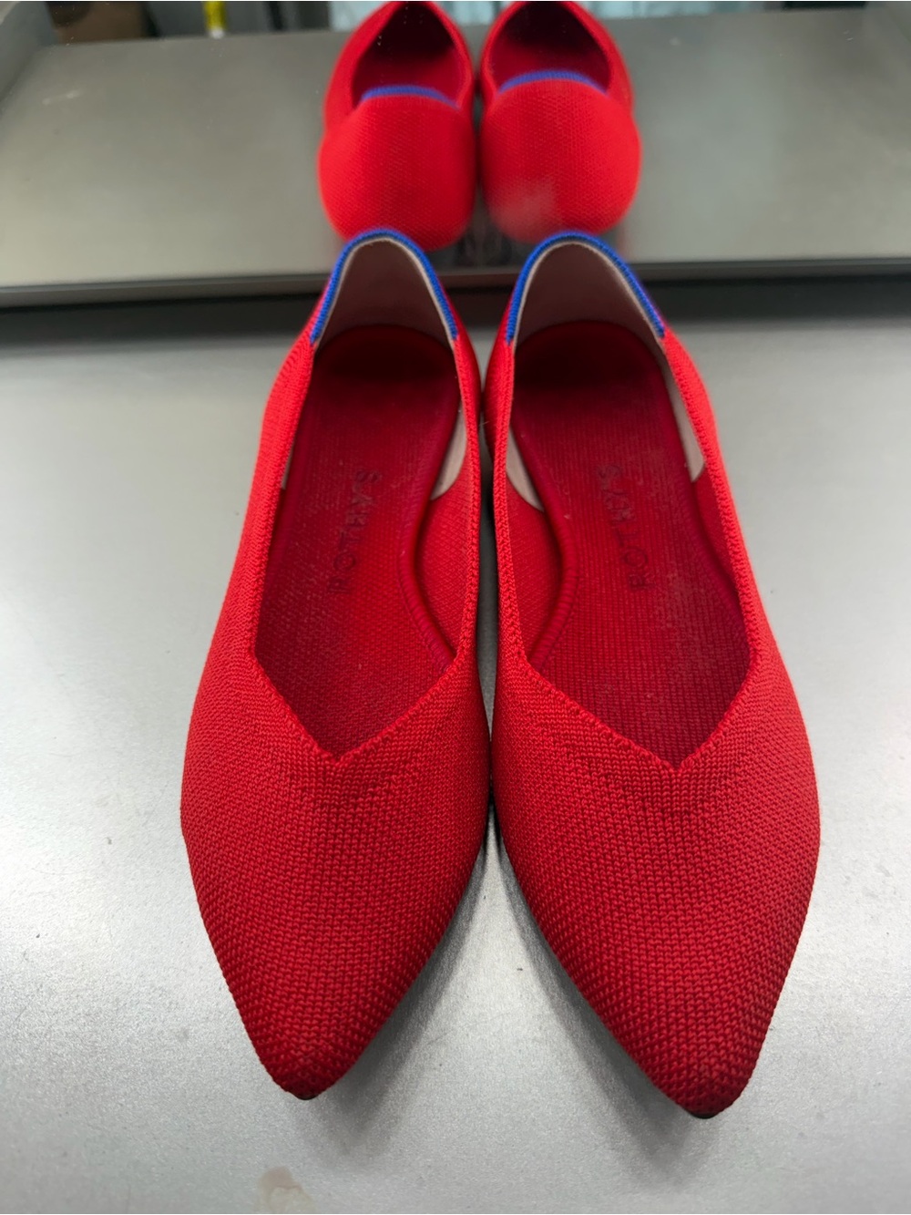 Red Pointed Knit Ballet Flats - Women's Slip-On